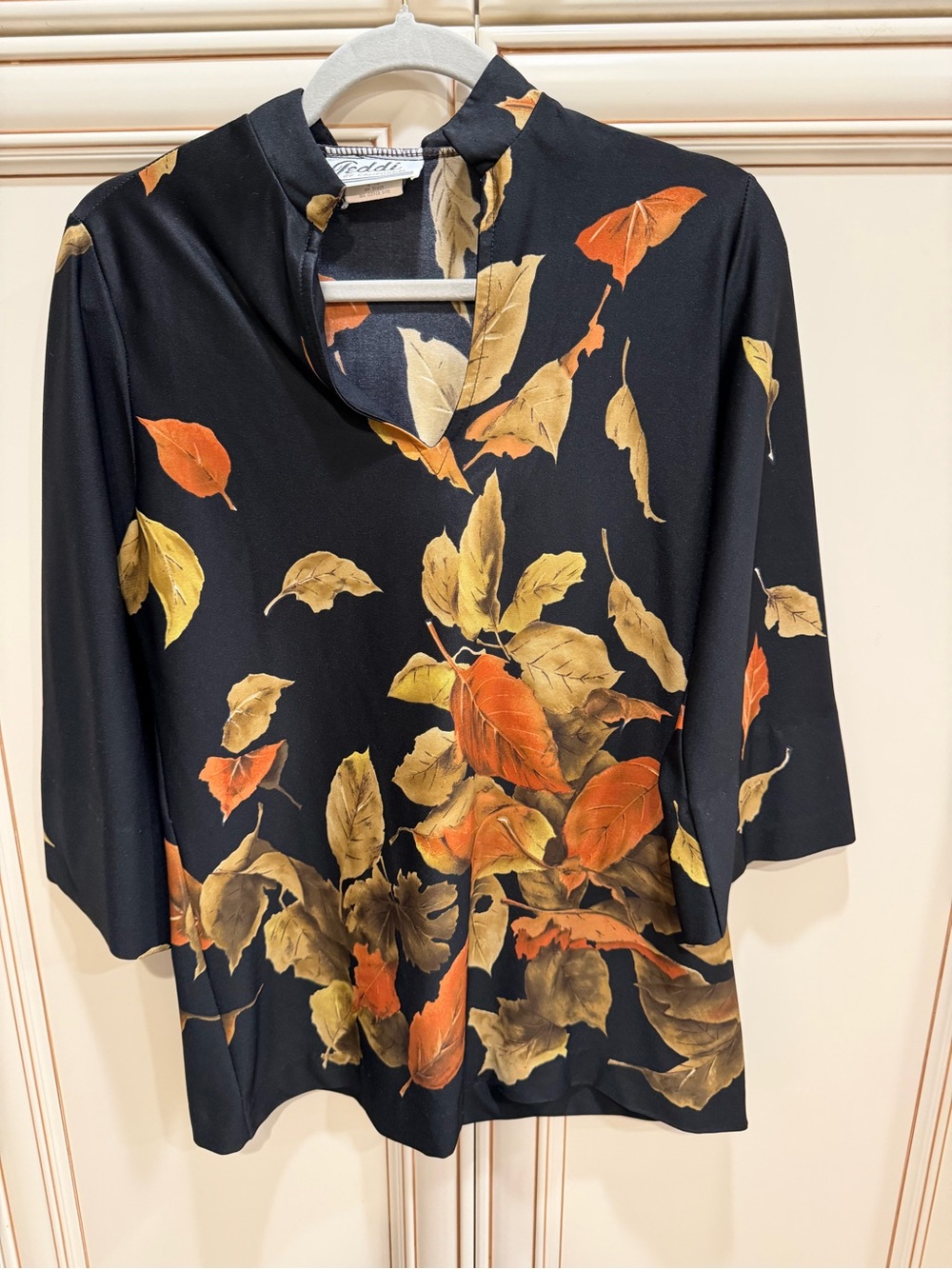 Vintage Teddi of California fall leaves polyester tunic top